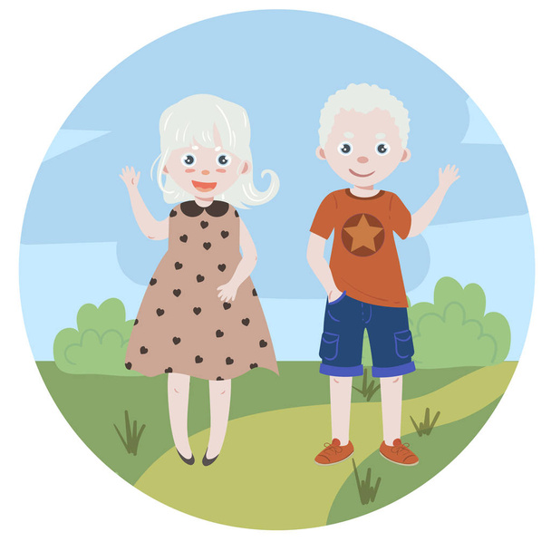 Дети Альбиноса. Альбинизм. Мальчик и девочка
 - Вектор,изображение