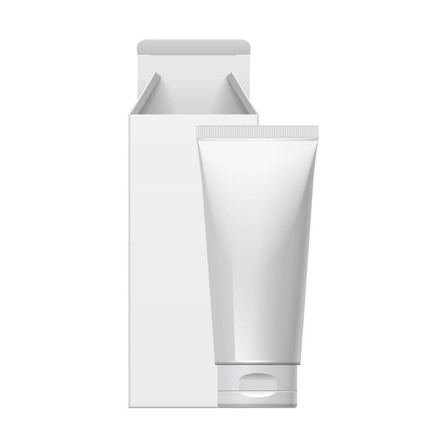Realistic white tube and packaging. - Vector, afbeelding