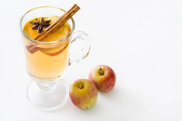  Mulled cider in glass isolated on white background.Copyspace - Photo, Image