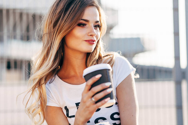 beautiful woman with cup of coffee - Photo, Image