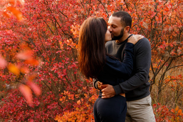 Romantický pár v lásce v podzimním parku - Fotografie, Obrázek