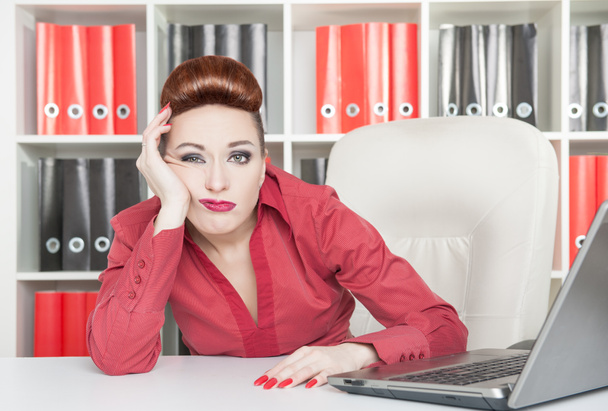 Boring business woman working at office  - 写真・画像