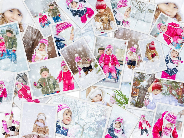 Collage kinderen winter foto. Selectieve aandacht.  - Foto, afbeelding
