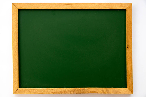Blank green board with wooden frame background for education and business use - Photo, Image