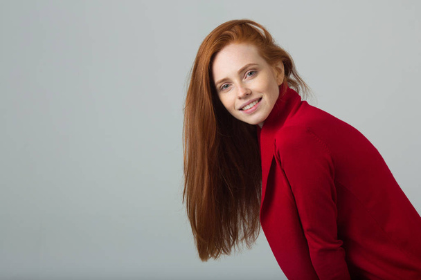 beautiful young smiling girl with red hair - 写真・画像