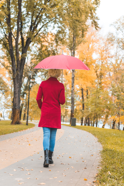 vrouw wandelen in de herfst park - Foto, afbeelding