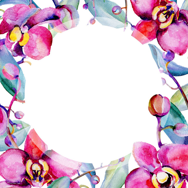 Wildflower orchid flower frame in a watercolor style. - Fotó, kép