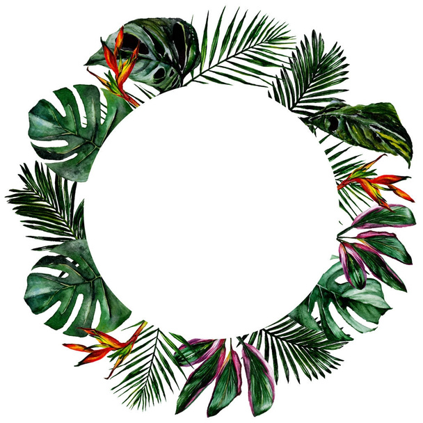 Tropical Hawaii leaves wreath  in a watercolor style. - Fotó, kép