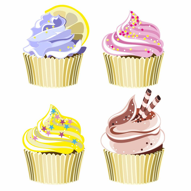 cupcakes, sweets, cakes, tea - Vector, Image