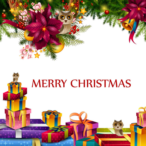 Caja de regalo y decoración para feliz año nuevo y feliz felicitación de Navidad
 - Vector, Imagen