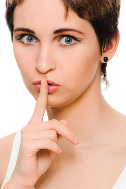 Woman shows sign of silence - Photo, image