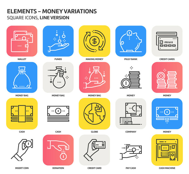 Money elements, square icon set. - Vector, Image
