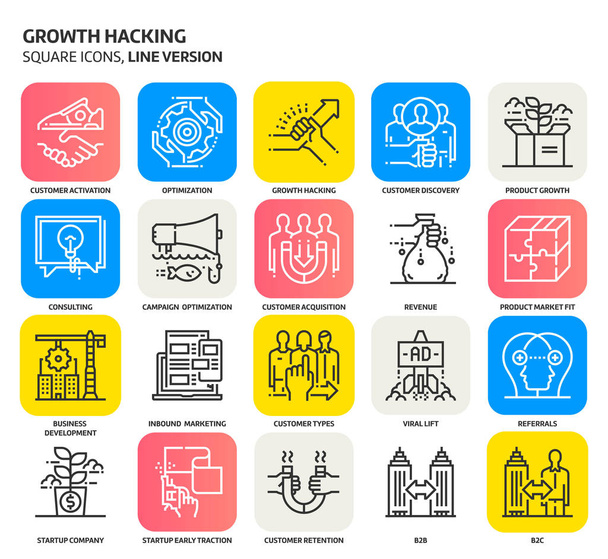 Growth hacking square icons set. - Vector, Image