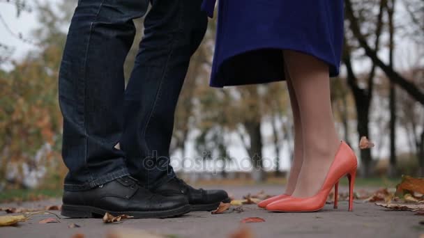 Sanfter Kuss eines jungen romantischen Paares an einem Herbsttag - Filmmaterial, Video