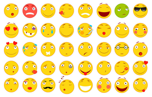 Satz von Emoticons. Emojis. flache Illustrationen. Vektordatei für Ihr Webdesign. weißer Hintergrund. - Vektor, Bild