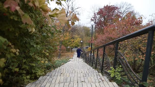 Чарівна жінка піднімається по сходах восени
 - Кадри, відео
