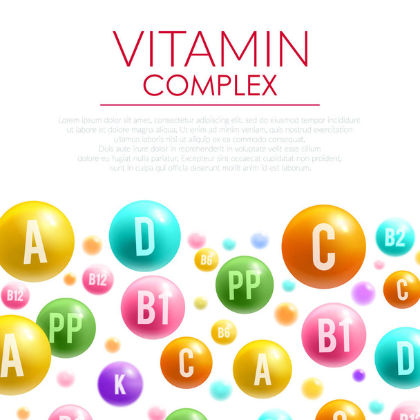 Vitamina complejo vector cartel mineral burbuja píldoras
 - Vector, imagen