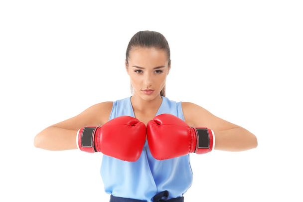 Young woman in boxing gloves - Fotoğraf, Görsel