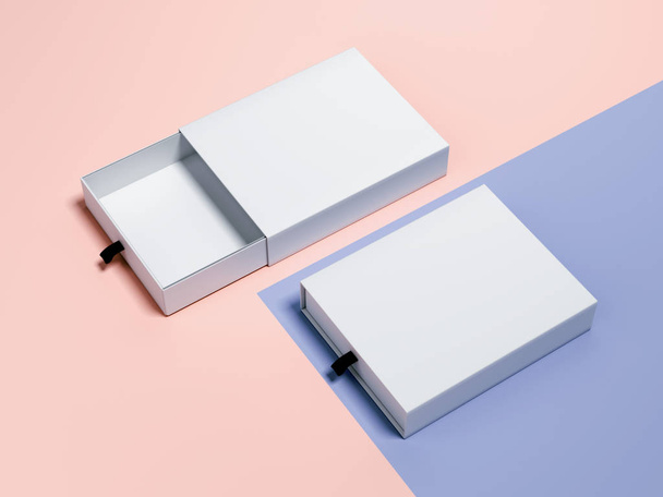 Blue-pink branding mockup with two boxes. 3d rendering - Fotoğraf, Görsel