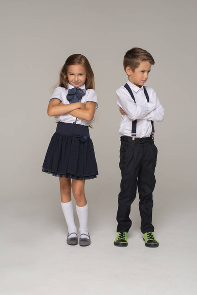  kids dressed in school uniform posing - Photo, Image