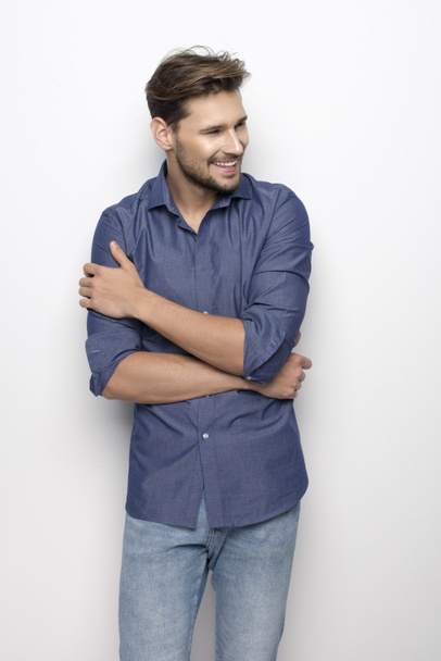 handsome man in blue shirt - Photo, Image
