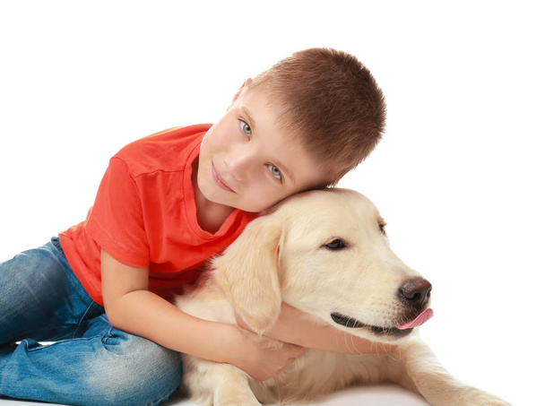 little boy with dog - Zdjęcie, obraz