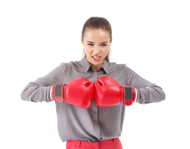 Young woman in boxing gloves - Fotoğraf, Görsel