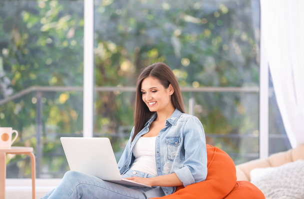 young woman with modern laptop - Photo, image