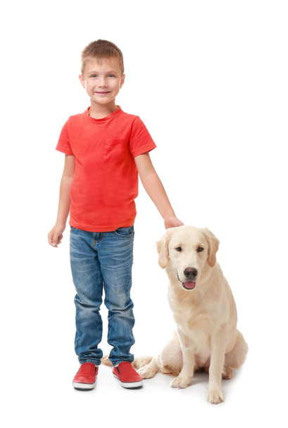 little boy with dog - Фото, изображение
