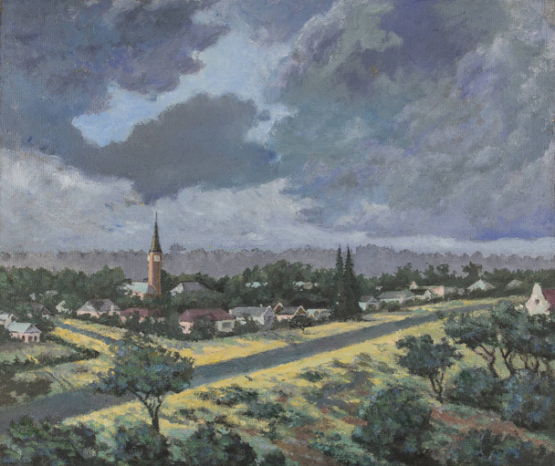 Origineel olieverfschilderij op doek - kerk, Ng Kerk Walmer in Port Elizabeth - Foto, afbeelding