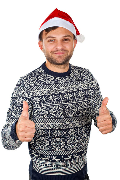Handsome man with santa hat - Foto, afbeelding