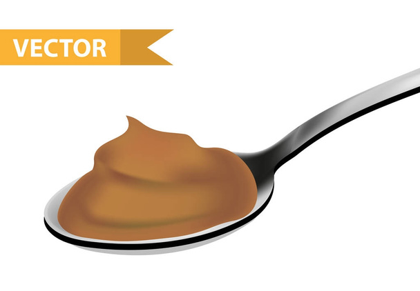Spoon of caramel, realistic 3d style. Teaspoon, tablespoon. Isolated on white background. Vector illustration. - Vector, Image