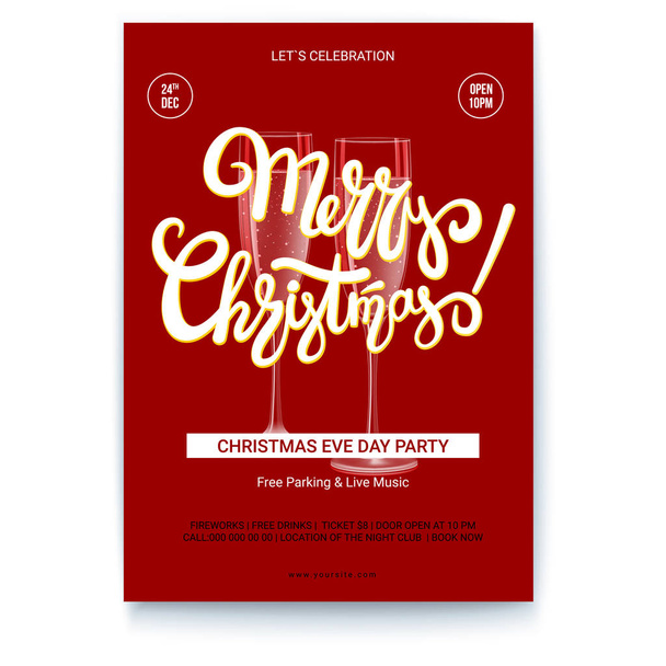 Template of greetings poster of Merry Christmas with text design example. Hand calligraphy, lettering, a congratulatory inscription. Mock-up for creative arts, print design for Christmas events - ベクター画像
