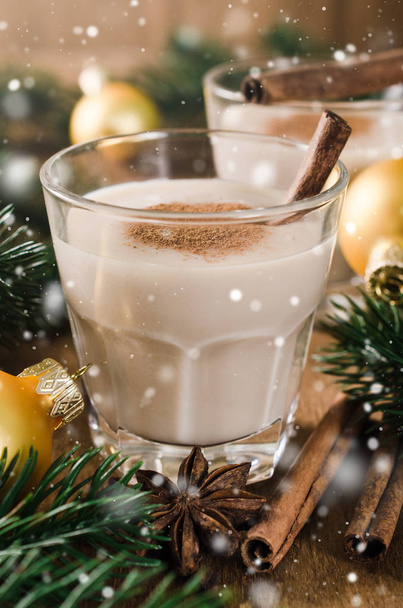 Traditional Eggnog Cocktail for Christmas Eve. - Fotoğraf, Görsel