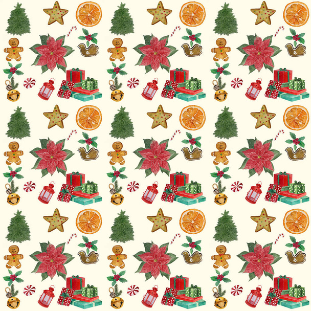 Watercolor Christmas pattern  - Photo, Image