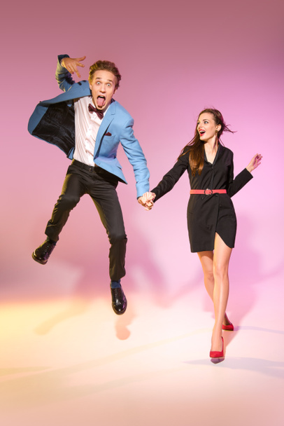 happy jumping couple - Fotó, kép