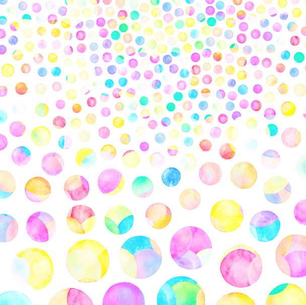 Polka Noktalı desene. Sulu boya gökkuşağı renkli konfeti - Fotoğraf, Görsel