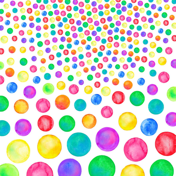 Polka dot pattern. Watercolor rainbow colored confetti - Photo, Image