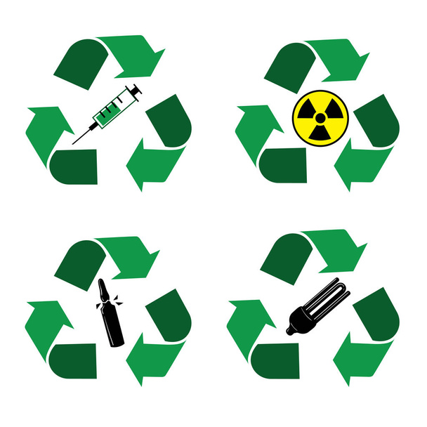 Ανακύκλωση των κάδων απορριμμάτων εικονίδια - Διάνυσμα, εικόνα
