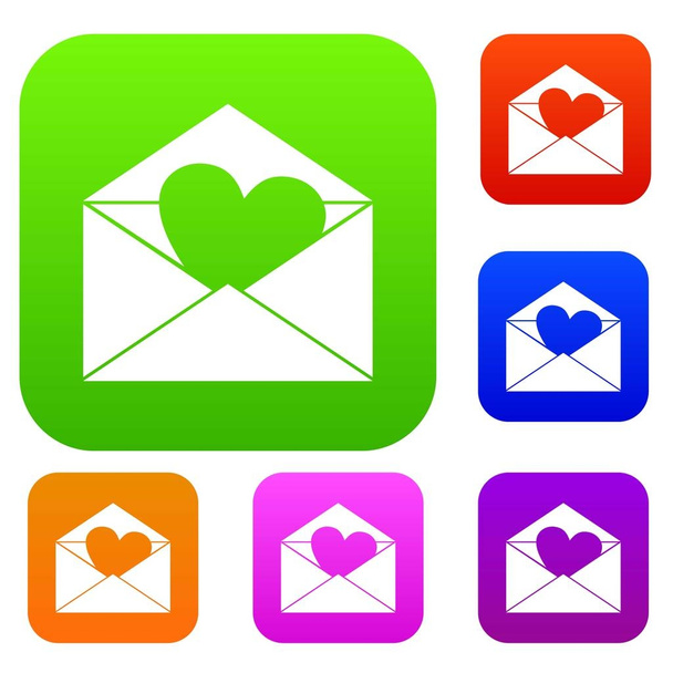 Envelope with Valentine heart set color collection - Vetor, Imagem