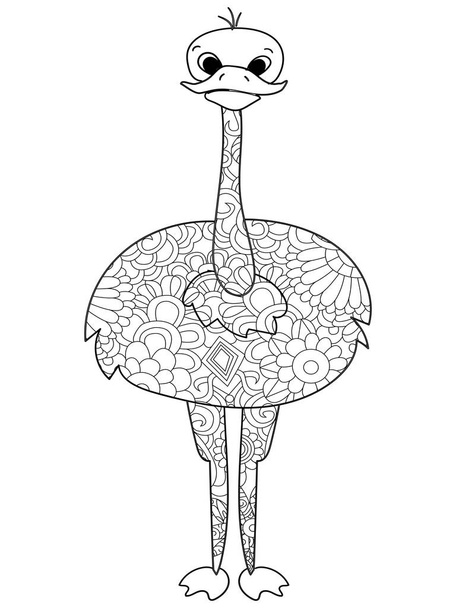 Common ostrich coloring vector for adults bird - Vector, Image