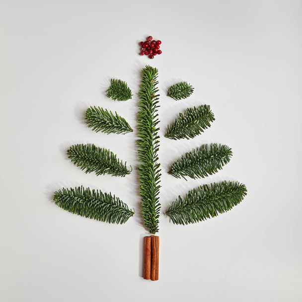 Christmas Tree made of Winter Foliage and Cinnamon Sticks - Fotoğraf, Görsel
