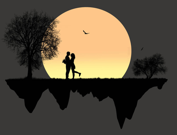 Los amantes delante de una luna llena
 - Vector, imagen