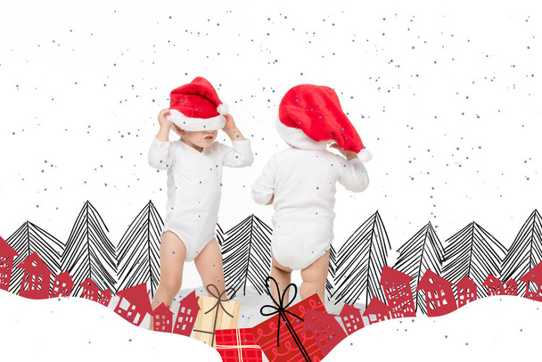 Kleinkinder in Weihnachtsmützen - Foto, Bild