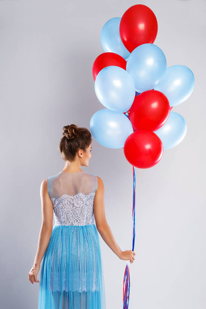 Young woman with colorful balloons - Foto, Imagem
