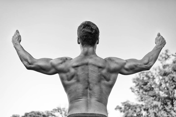 Sportsman or man raising arms, back view - Fotografie, Obrázek