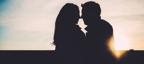Silhouette Of Affectionate Couple - Photo, Image