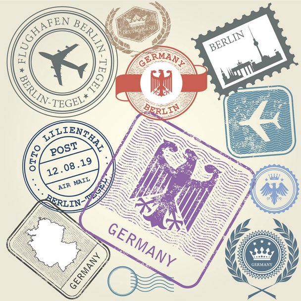 Ταξίδια γραμματόσημα ορίστε ταξίδι της Γερμανίας και του Βερολίνου - Διάνυσμα, εικόνα