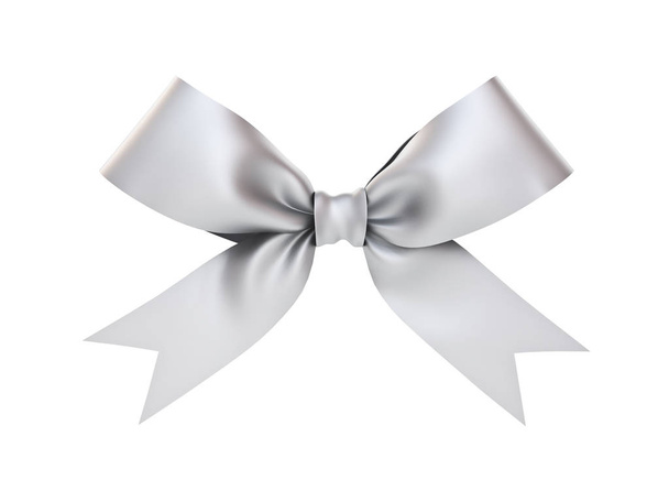 Silver gift ribbon bow isolated on white background 3D render - Photo, Image