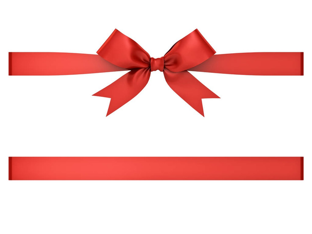 Красный подарок лента лук изолирован на белом фоне 3D рендеринг
 - Фото, изображение